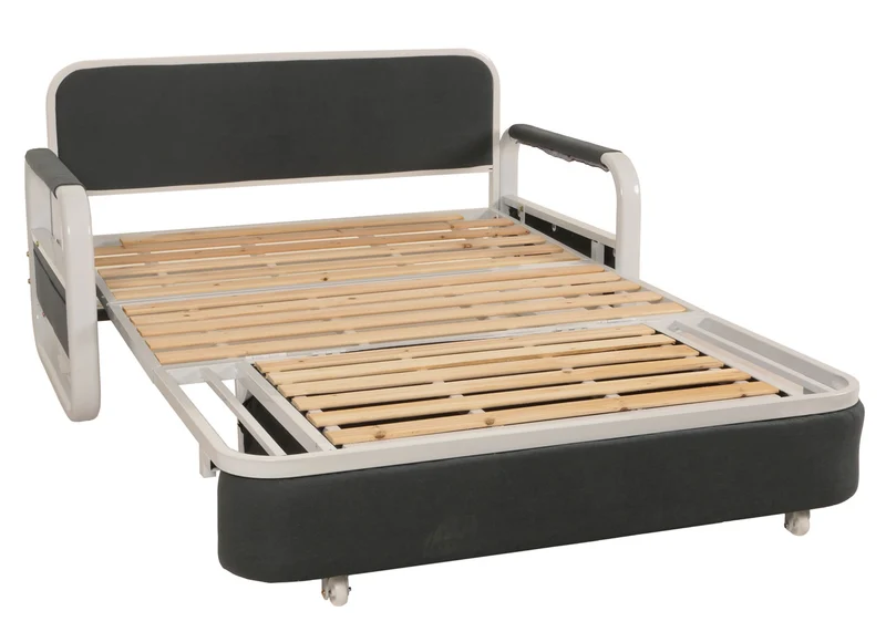 Canapé convertible avec coffre de rangement roulettes accoudoirs coussins confort gain de place tissu gris foncé 04_0010095