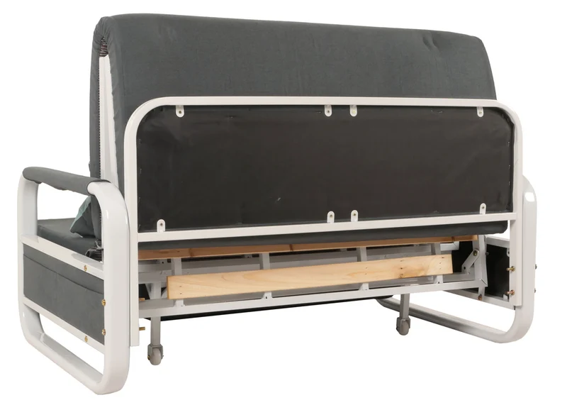 Canapé convertible avec coffre de rangement roulettes accoudoirs coussins confort gain de place tissu gris foncé 04_0010095