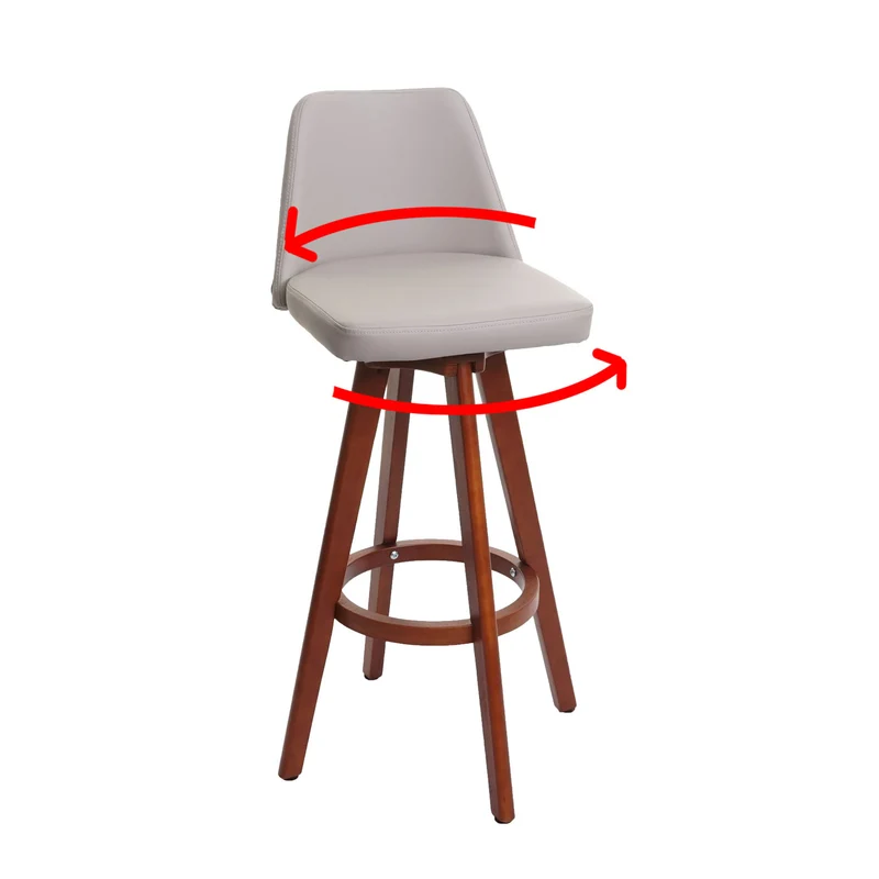 Lot de 2 tabourets de bar chaises comptoir pivotant avec repose-pieds cadre en bois assise en PVC taupe 04_0007457