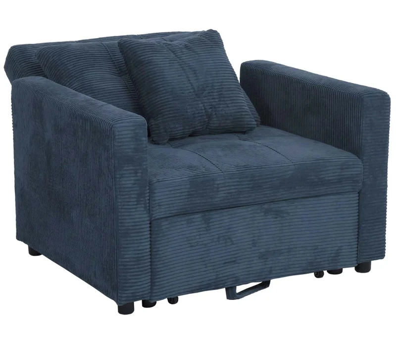 Fauteuil-lit lit d'appoint relaxation dossier réglable surface de couchage 197x100 cm tissu velours côtelé bleu 04_0006251