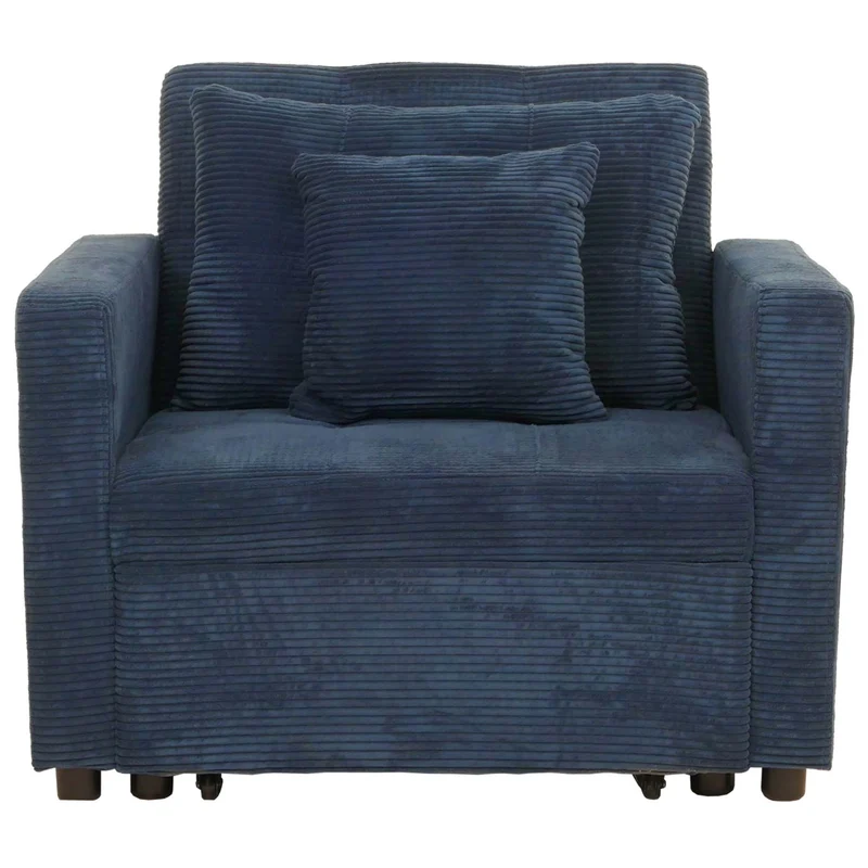 Fauteuil-lit lit d'appoint relaxation dossier réglable surface de couchage 197x100 cm tissu velours côtelé bleu 04_0006251