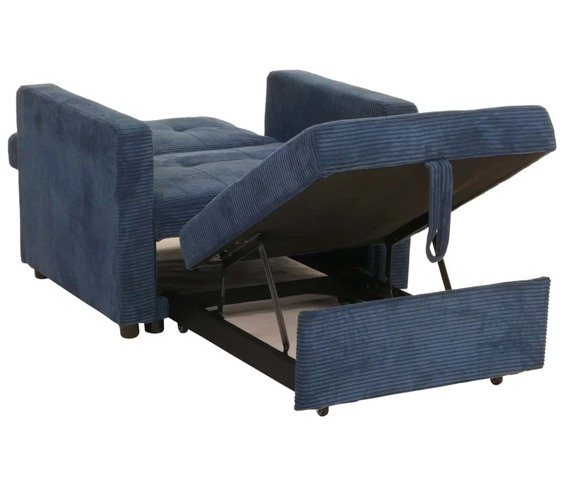 Fauteuil-lit lit d'appoint relaxation dossier réglable surface de couchage 197x100 cm tissu velours côtelé bleu 04_0006251