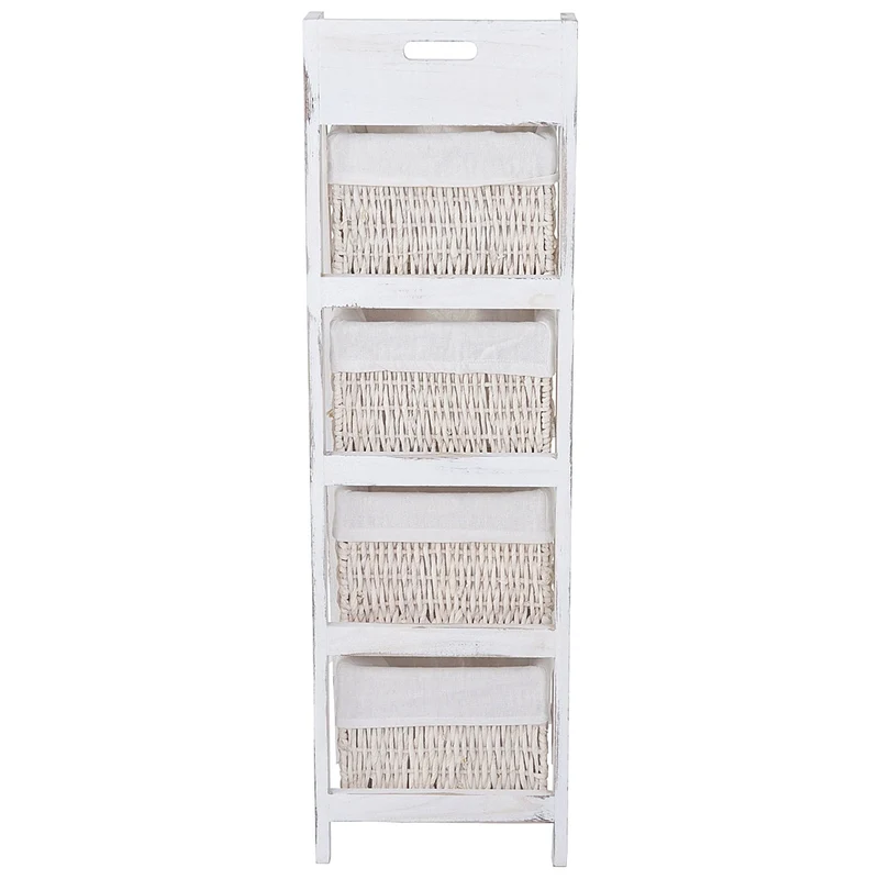 Étagère échelle avec 4 tiroirs panier 101x30cm style vintage en bois blanc 04_0002545