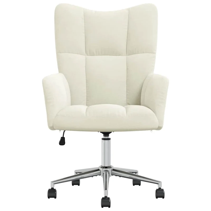 Fauteuil lounge chaise de canapé bureau sur roulettes design moderne en velours crème DEC026636