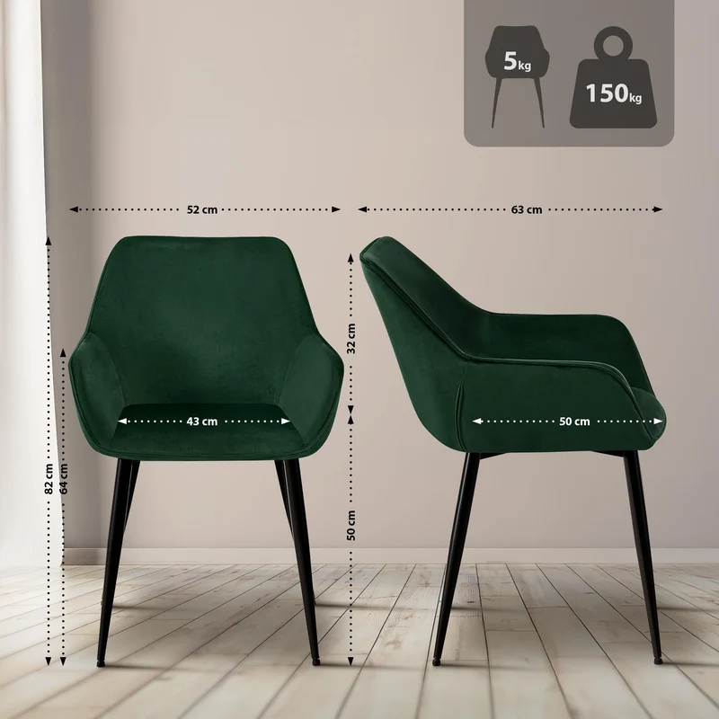 Chaise de salle à manger x1 bureau salle d'attente en velours vert et métal noir 10_0007232