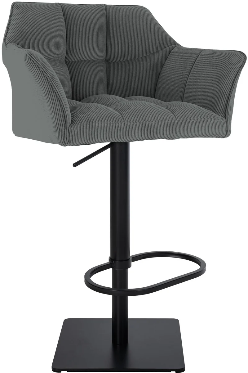 Tabouret de bar x1 réglable en velours côtelé gris foncé assise enveloppante capitonnée et avec base carrée en métal noir 10_0006121