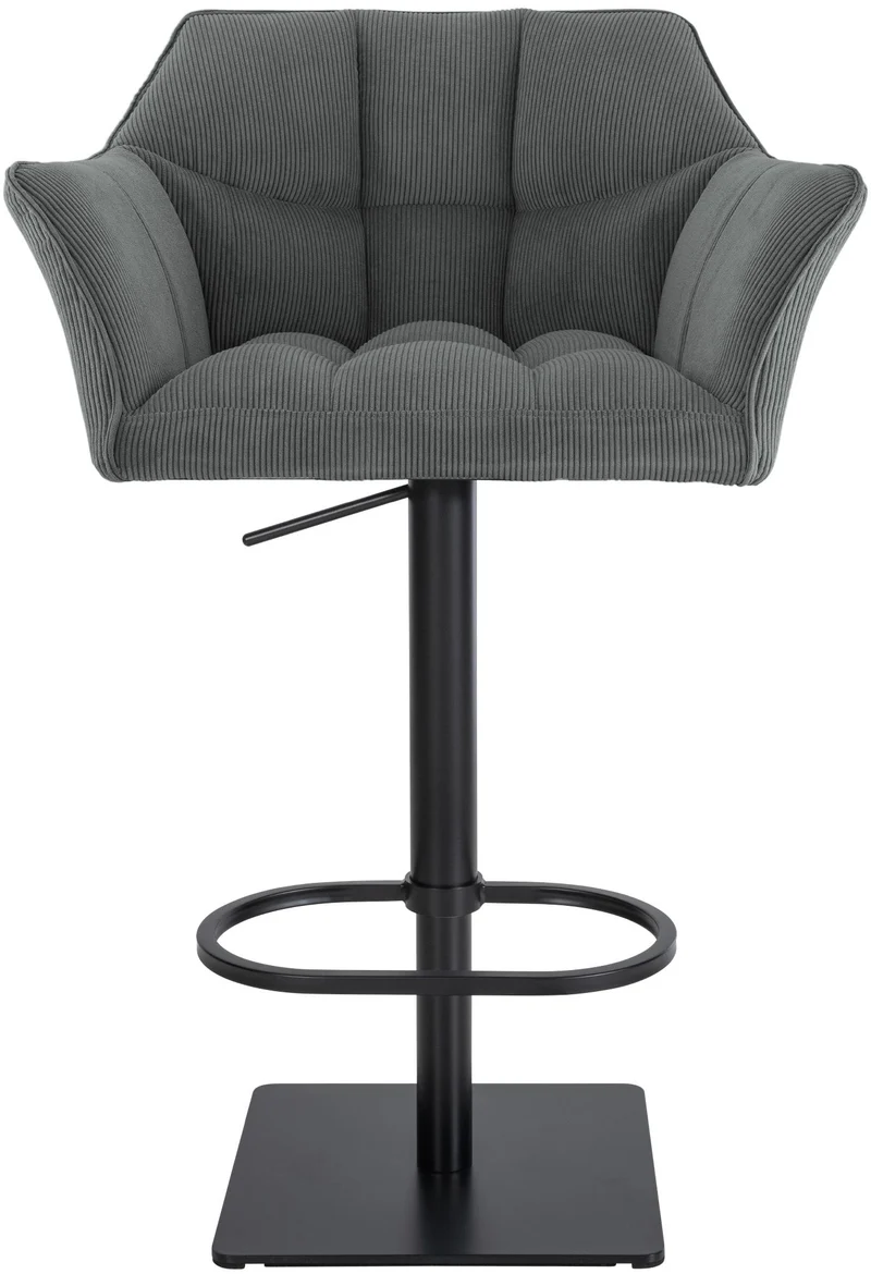 Tabouret de bar x1 réglable en velours côtelé gris foncé assise enveloppante capitonnée et avec base carrée en métal noir 10_0006121