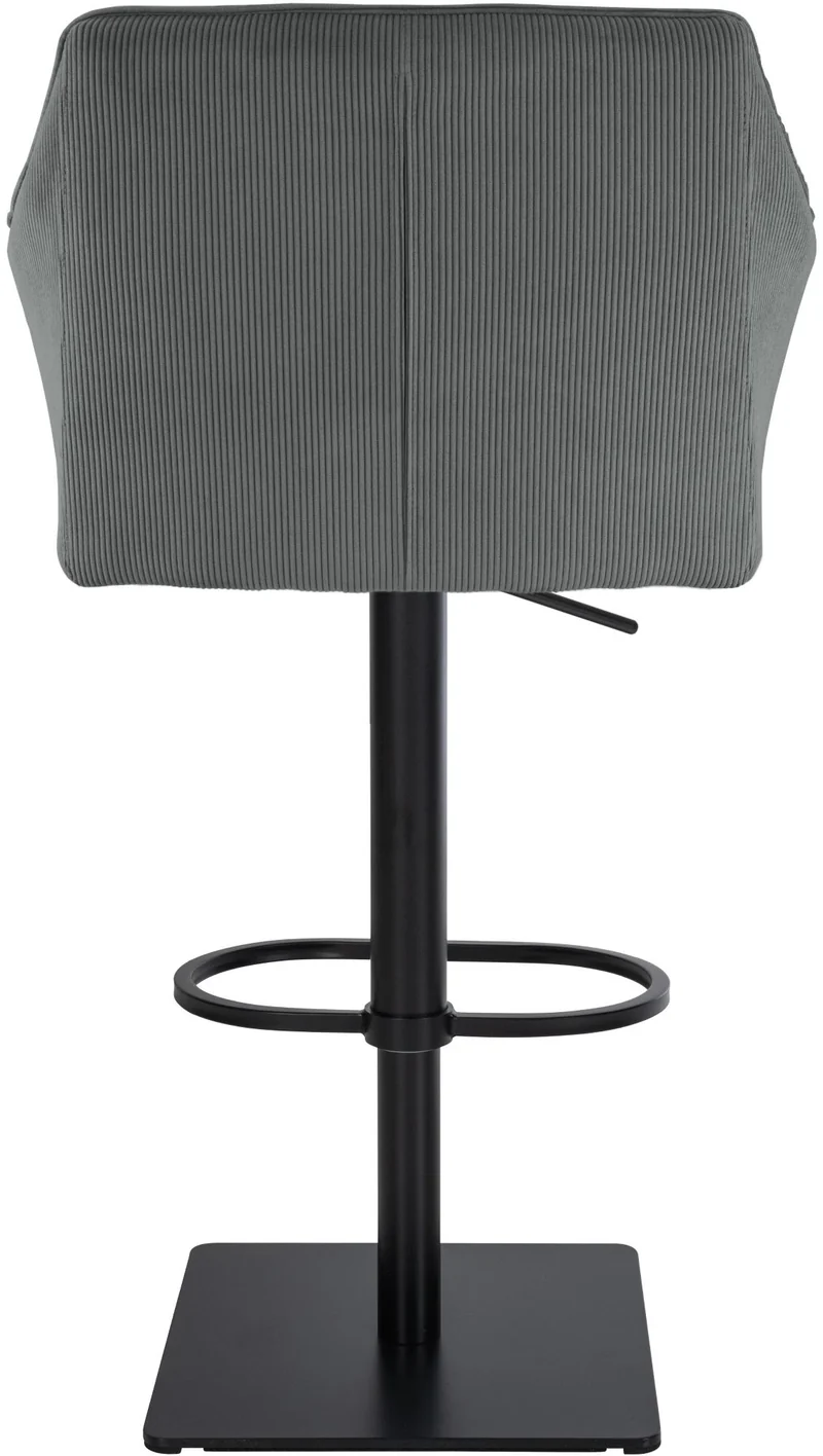 Tabouret de bar x1 réglable en velours côtelé gris foncé assise enveloppante capitonnée et avec base carrée en métal noir 10_0006121