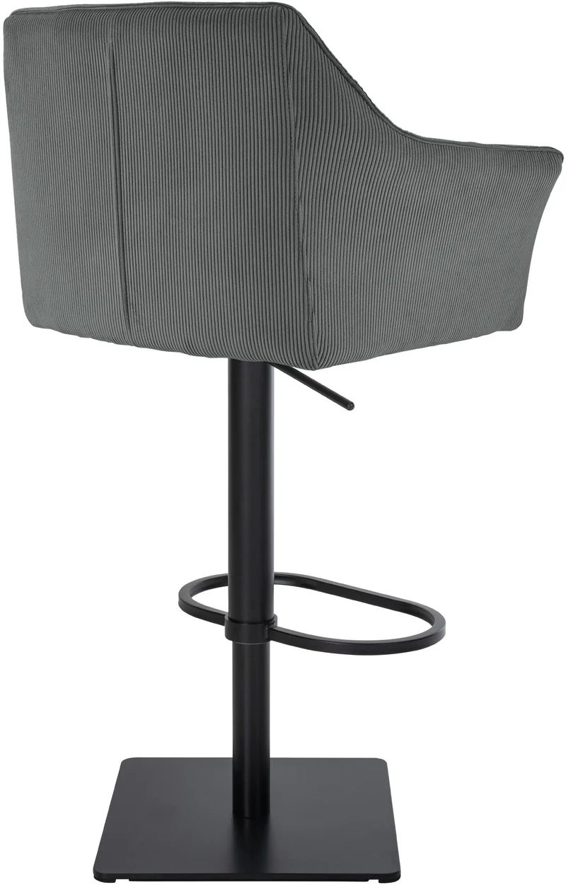 Tabouret de bar x1 réglable en velours côtelé gris foncé assise enveloppante capitonnée et avec base carrée en métal noir 10_0006121