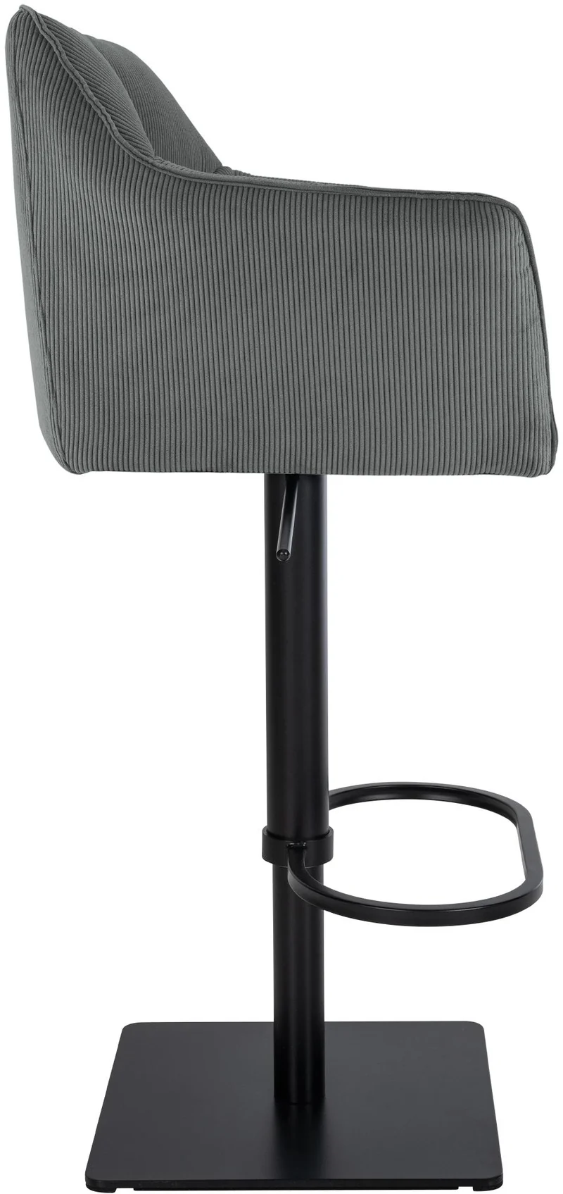 Tabouret de bar x1 réglable en velours côtelé gris foncé assise enveloppante capitonnée et avec base carrée en métal noir 10_0006121