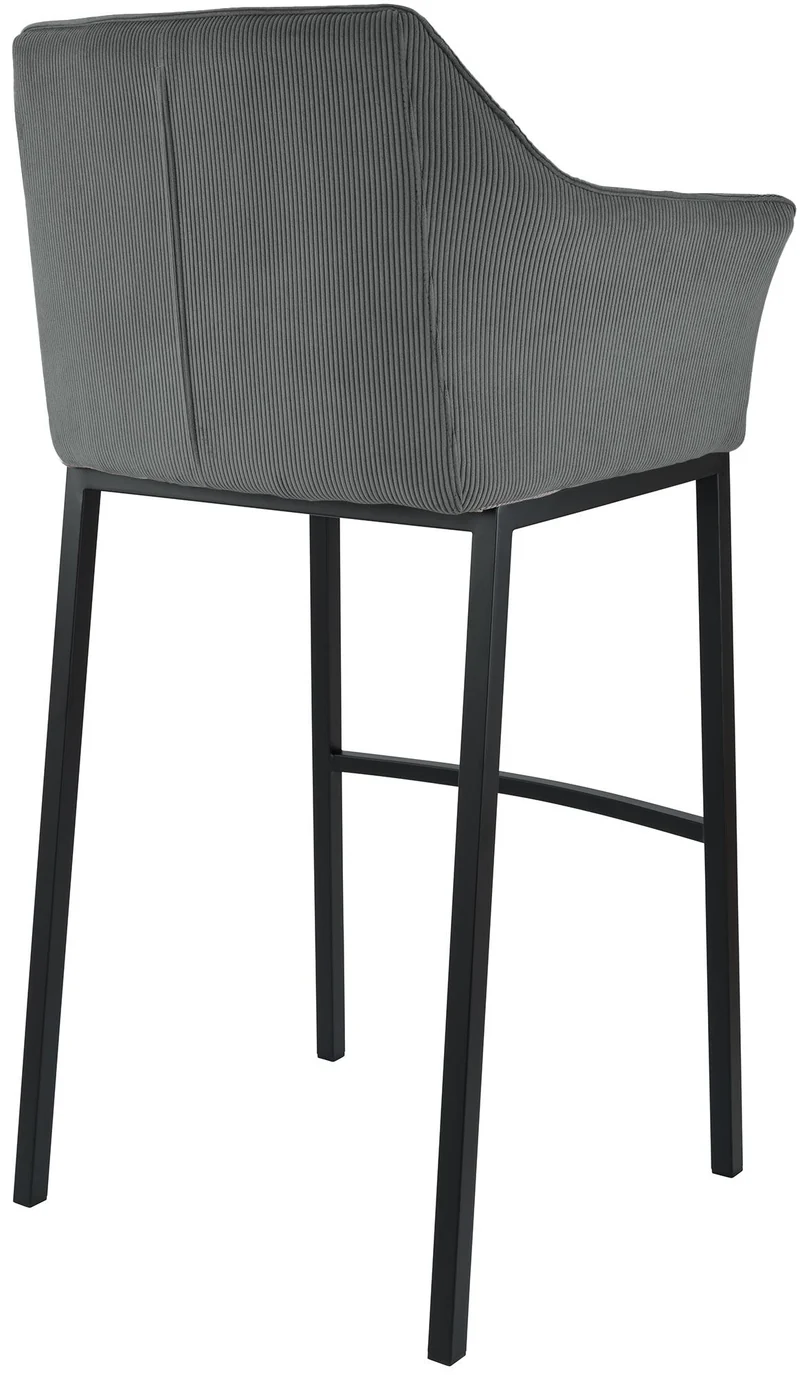 Tabouret de bar x1 assise enveloppante capitonnée en velours côtelé gris avec structure à 4 pieds en métal noir 10_0006123
