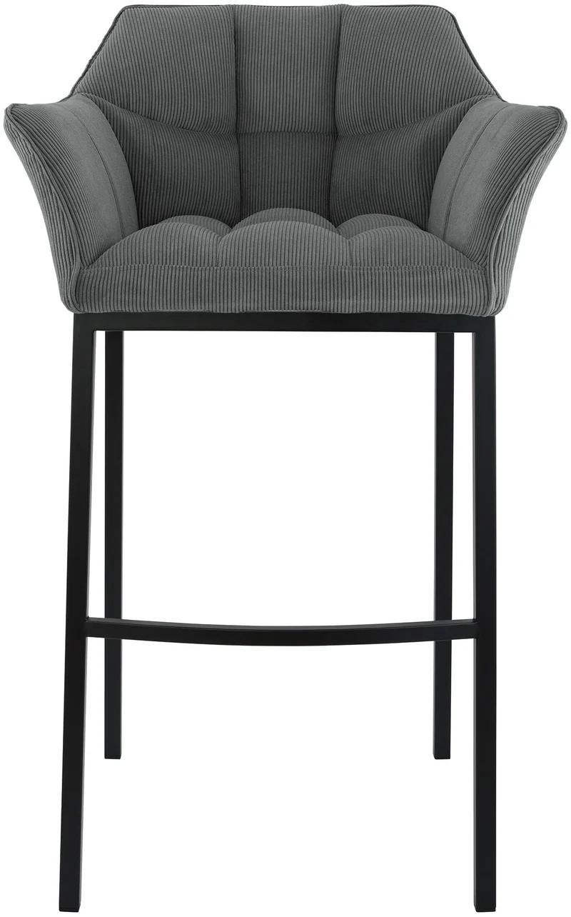 Tabouret de bar x1 assise enveloppante capitonnée en velours côtelé gris avec structure à 4 pieds en métal noir 10_0006123