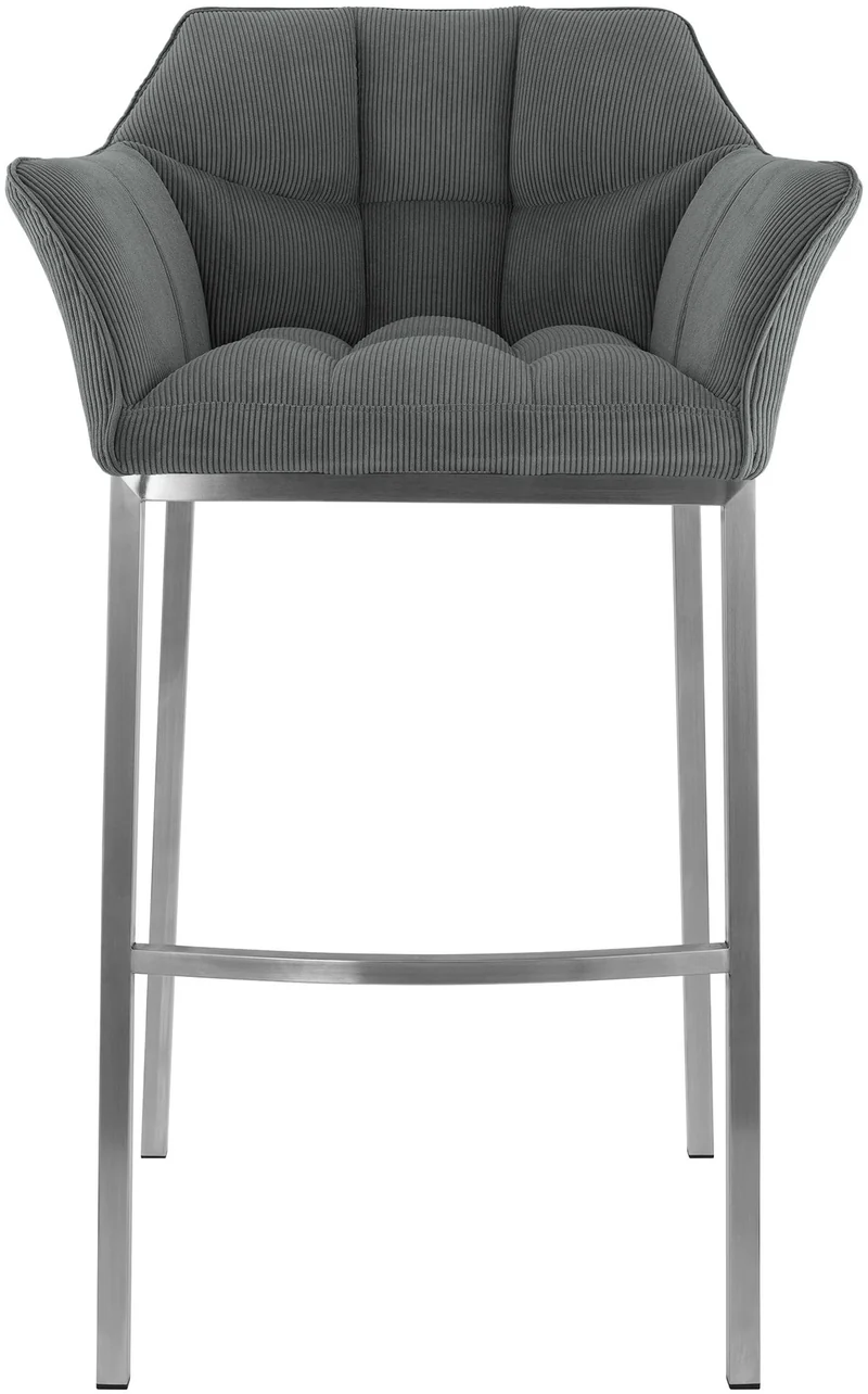 Tabouret de bar x1 assise enveloppante capitonnée en velours côtelé gris avec structure à 4 pieds en acier inoxydable 10_0006222