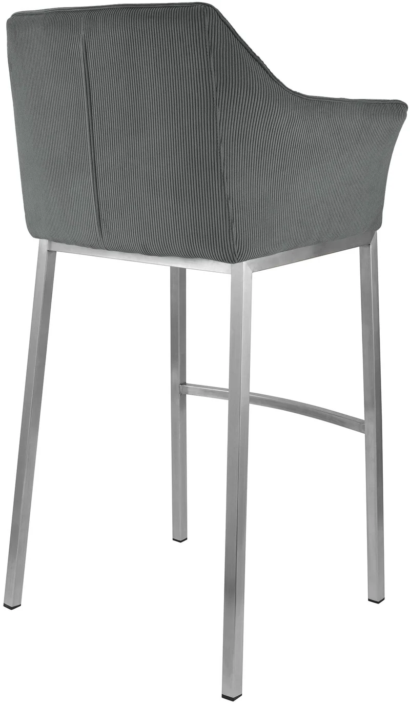 Tabouret de bar x1 assise enveloppante capitonnée en velours côtelé gris avec structure à 4 pieds en acier inoxydable 10_0006222