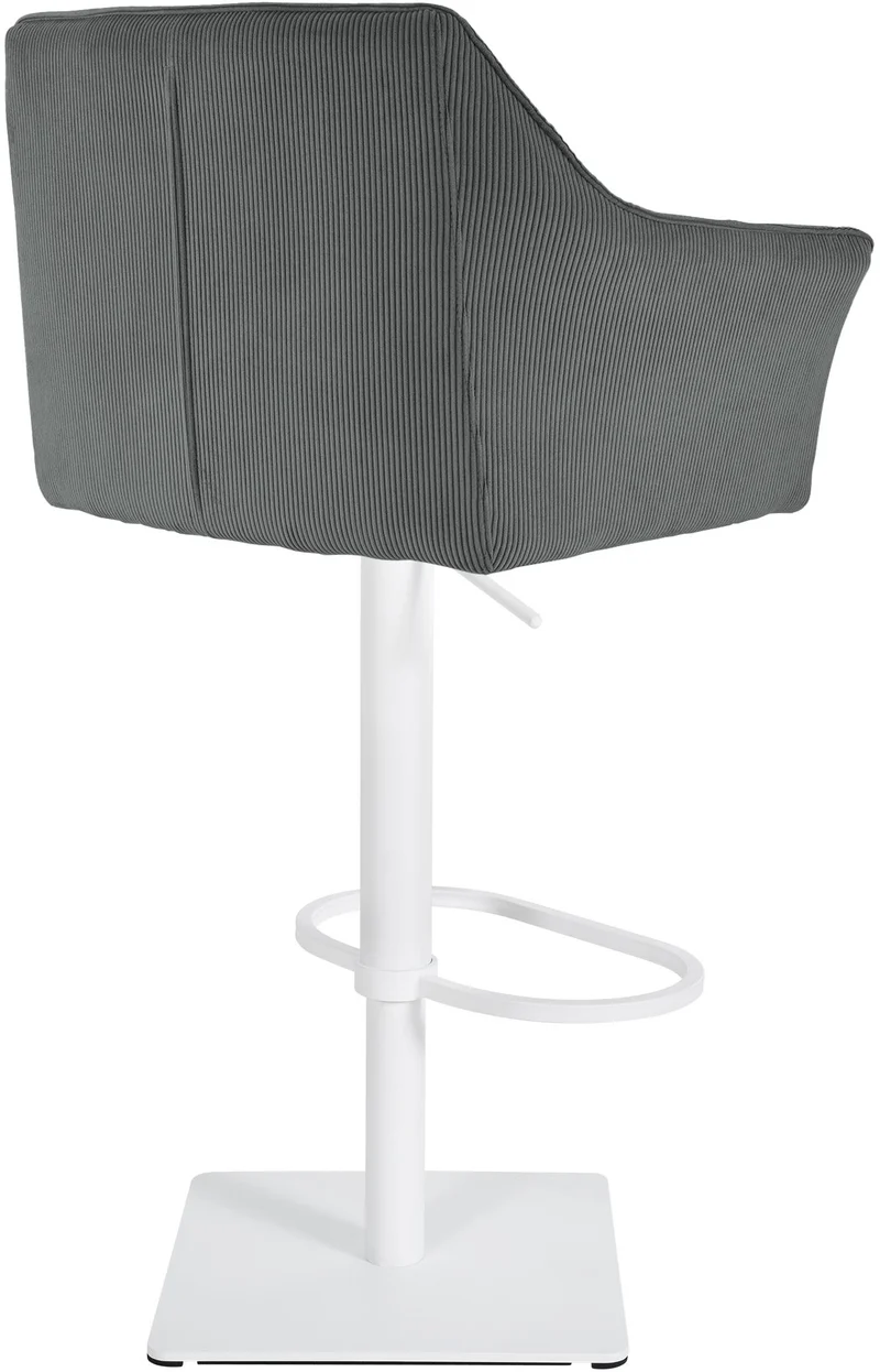 Tabouret de bar x1 réglable en velours côtelé gris assise enveloppante capitonnée avec base carrée en métal blanc 10_0006306