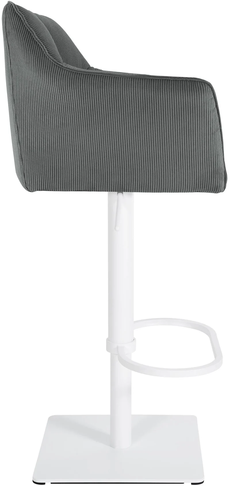 Tabouret de bar x1 réglable en velours côtelé gris assise enveloppante capitonnée avec base carrée en métal blanc 10_0006306