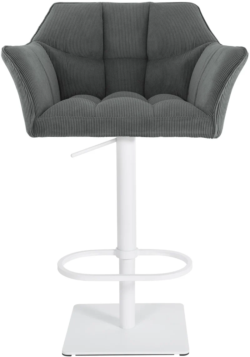 Tabouret de bar x1 réglable en velours côtelé gris assise enveloppante capitonnée avec base carrée en métal blanc 10_0006306