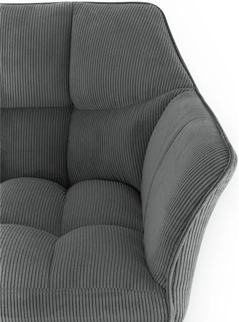 Tabouret de bar x1 réglable en velours côtelé gris assise enveloppante capitonnée avec base carrée en métal blanc 10_0006306