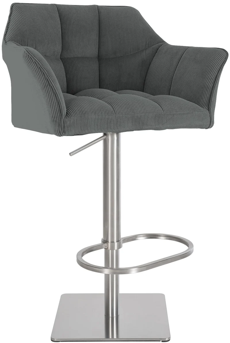 Tabouret de bar x1 réglable en velours côtelé gris assise enveloppante capitonnée et avec base carrée en acier inoxydable 10_0006125