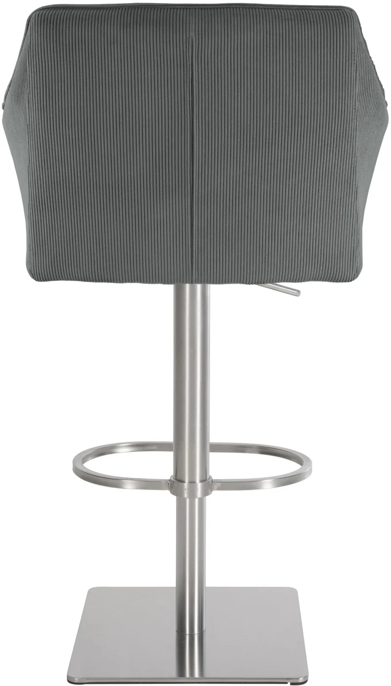 Tabouret de bar x1 réglable en velours côtelé gris assise enveloppante capitonnée et avec base carrée en acier inoxydable 10_0006125