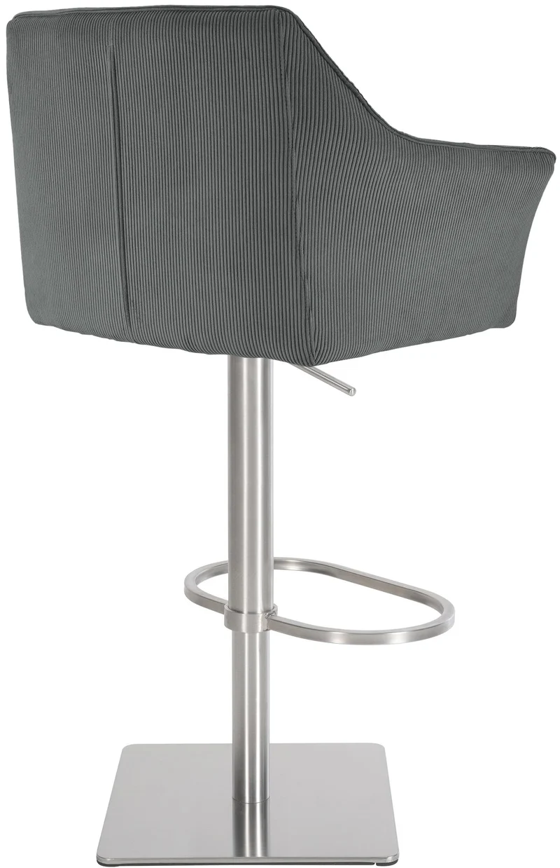 Tabouret de bar x1 réglable en velours côtelé gris assise enveloppante capitonnée et avec base carrée en acier inoxydable 10_0006125
