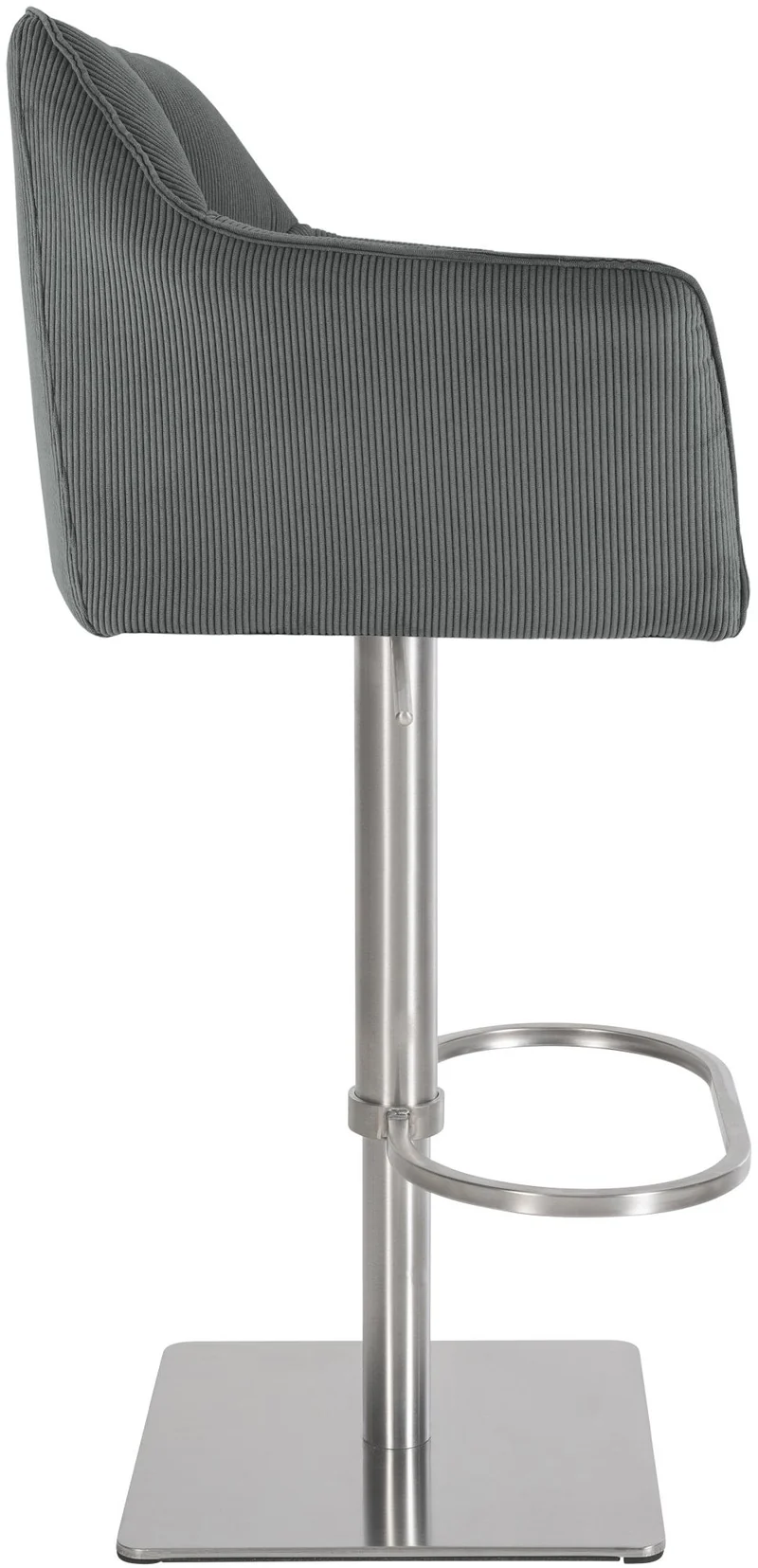 Tabouret de bar x1 réglable en velours côtelé gris assise enveloppante capitonnée et avec base carrée en acier inoxydable 10_0006125