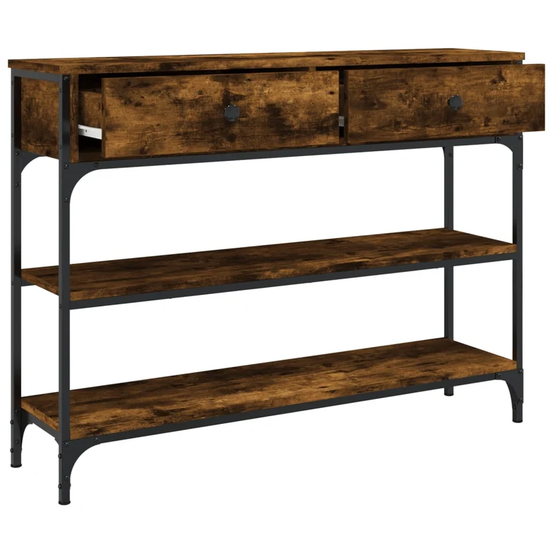 Meuble d'entrée table console design élégant avec tiroirs et étagère 100 x 25 x 75 cm bois d'ingénierie marron et métal DEC031753
