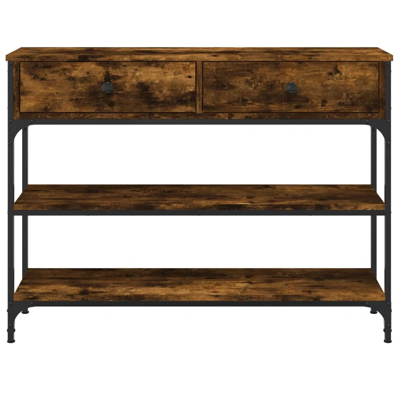 Meuble d'entrée table console design élégant avec tiroirs et étagère 100 x 25 x 75 cm bois d'ingénierie marron et métal DEC031753