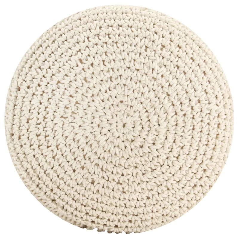 Pouf tabouret repose-pied fait cordes tressées à la main 45 x 30 cm coton beige DEC029982