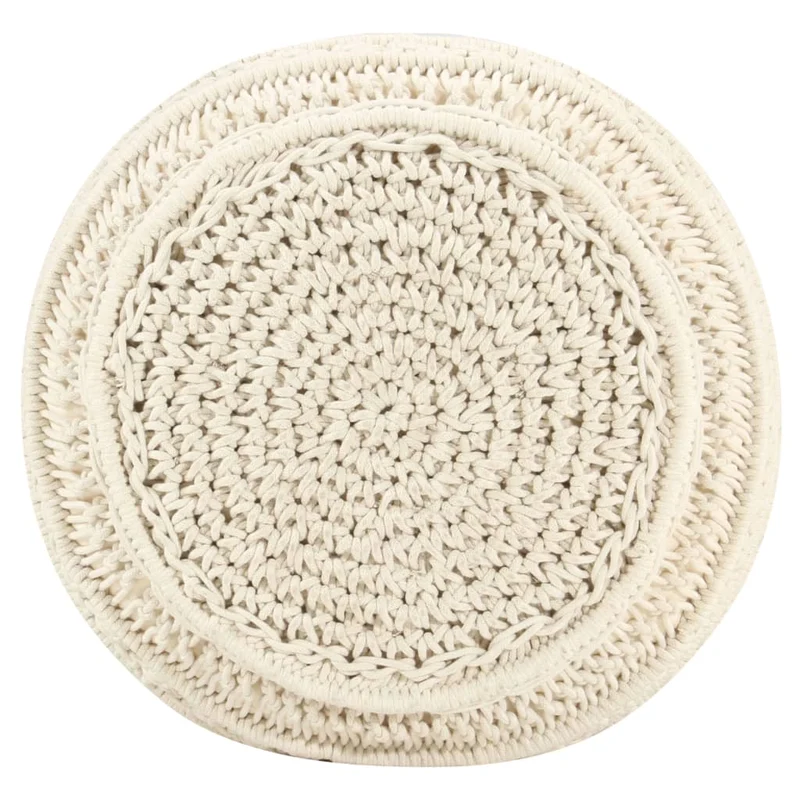 Pouf tabouret repose-pied fait cordes tressées à la main 45 x 30 cm coton beige DEC029982