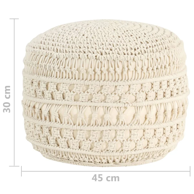 Pouf tabouret repose-pied fait cordes tressées à la main 45 x 30 cm coton beige DEC029982