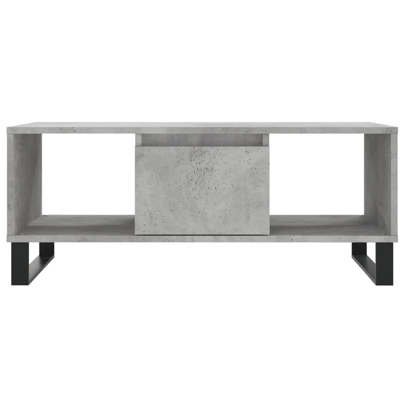 Table basse avec tiroir et de 2 compartiments design moderne 90 x 50 x 36,5 cm bois d'ingénierie gris et métal DEC039369