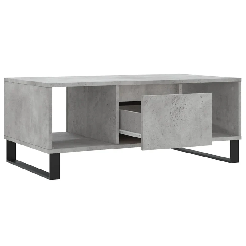 Table basse avec tiroir et de 2 compartiments design moderne 90 x 50 x 36,5 cm bois d'ingénierie gris et métal DEC039369