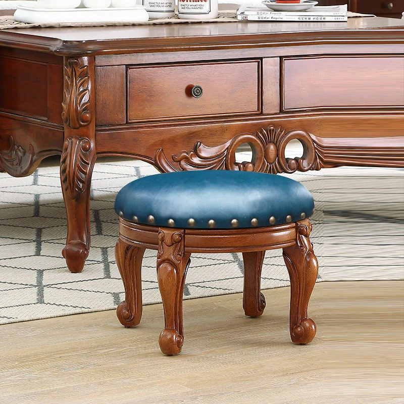 Modern Minimalist Oak Wood Sponge Cushion Microfiber Leather Low Stool For Living Room