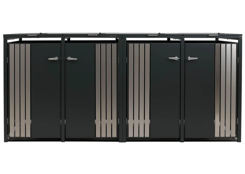 Cache poubelles 4 bacs avec couvercle abri poubelle extérieur en acier galvanisé anthracite 80 à 240L verrouillable 122x264x84 cm 04_0009341