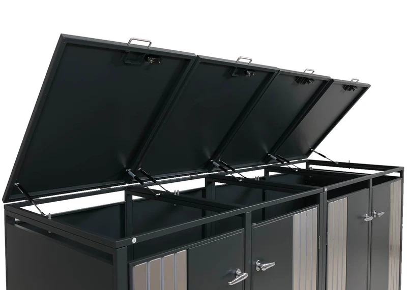 Cache poubelles 4 bacs avec couvercle abri poubelle extérieur en acier galvanisé anthracite 80 à 240L verrouillable 122x264x84 cm 04_0009341