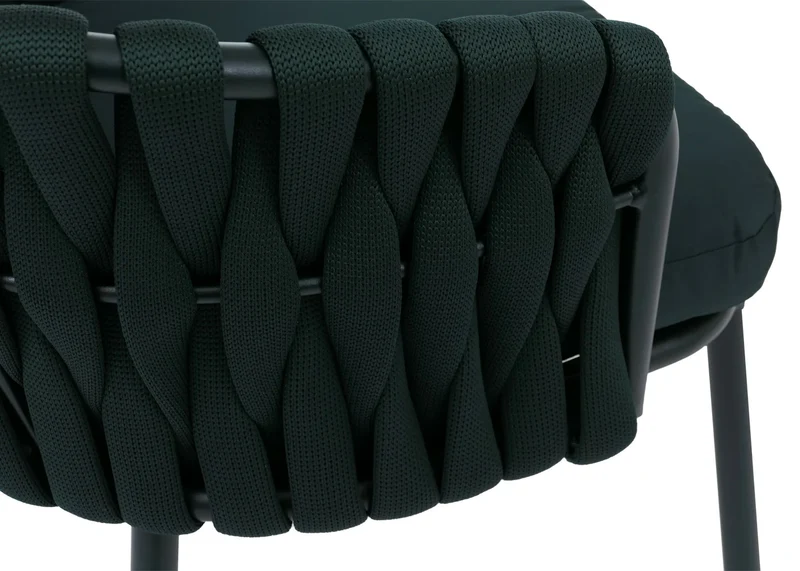 Lot de 6 chaises de salle à manger avec accoudoirs structure aluminium et tressage corde tissu vert foncé 04_0008725
