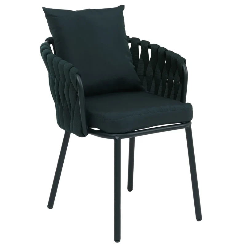 Lot de 6 chaises de salle à manger avec accoudoirs structure aluminium et tressage corde tissu vert foncé 04_0008725