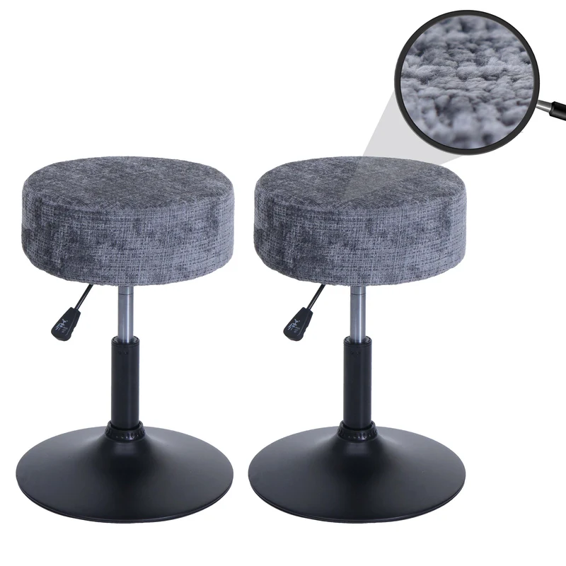Lot de 2 tabourets réglables en hauteur pivotants 360° tissu chenille gris foncé Ø37 cm base acier 04_0009944