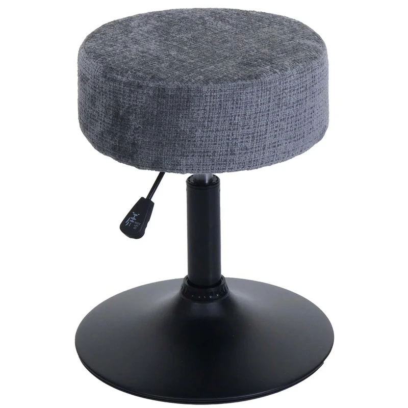 Lot de 2 tabourets réglables en hauteur pivotants 360° tissu chenille gris foncé Ø37 cm base acier 04_0009944