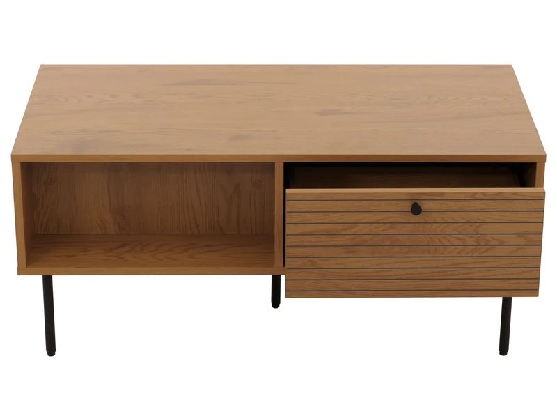 Table basse design scandinave avec tiroirs et rangements finition mélaminée résistante et métal 100x50 cm coloris naturel 04_0009766