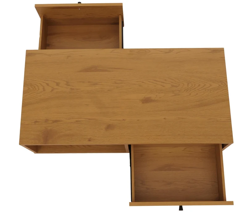 Table basse design scandinave avec tiroirs et rangements finition mélaminée résistante et métal 100x50 cm coloris naturel 04_0009766