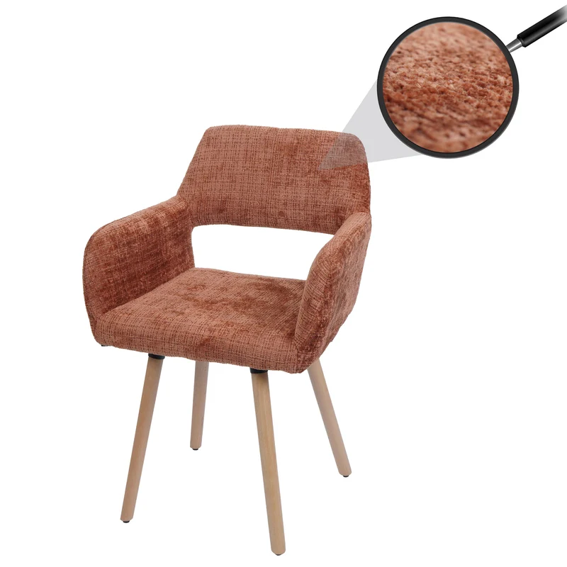 Chaise de salle à manger rembourrée avec accoudoirs en tissu chenille terracotta pieds en bois de hêtre 04_0009846