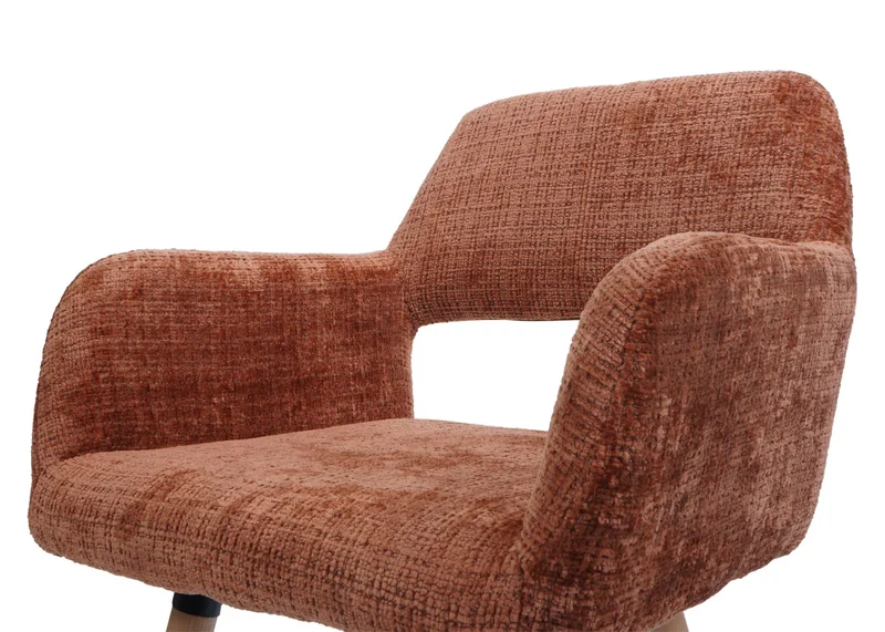 Chaise de salle à manger rembourrée avec accoudoirs en tissu chenille terracotta pieds en bois de hêtre 04_0009846