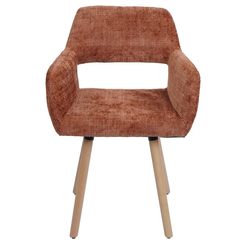 Chaise de salle à manger rembourrée avec accoudoirs en tissu chenille terracotta pieds en bois de hêtre 04_0009846