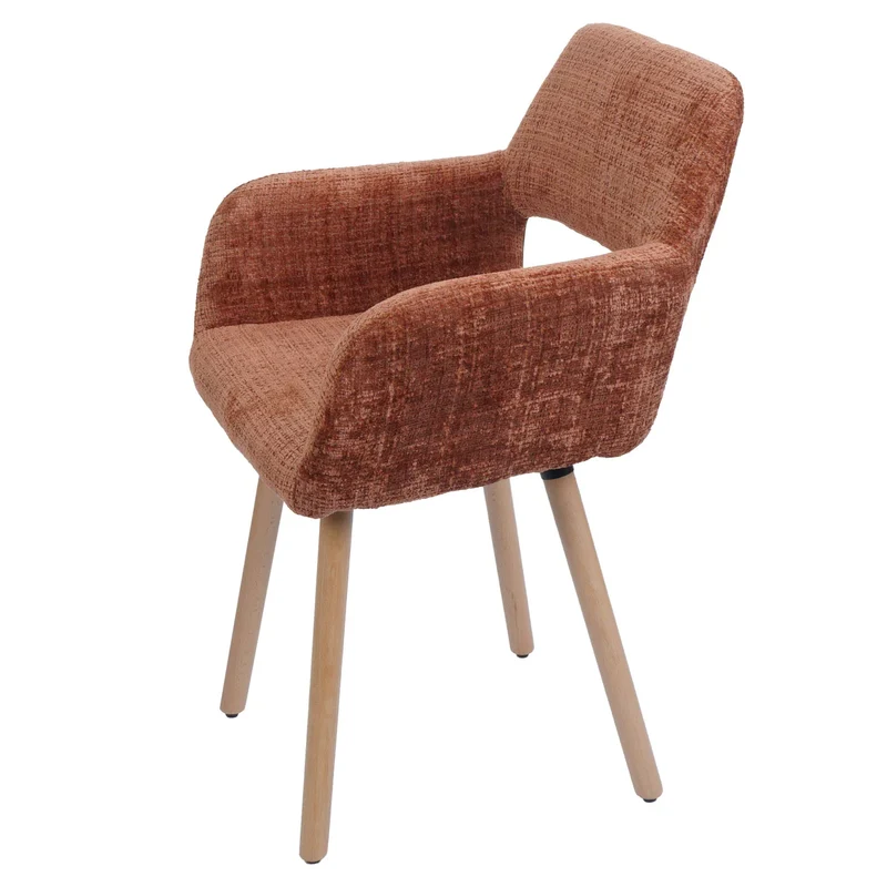 Chaise de salle à manger rembourrée avec accoudoirs en tissu chenille terracotta pieds en bois de hêtre 04_0009846