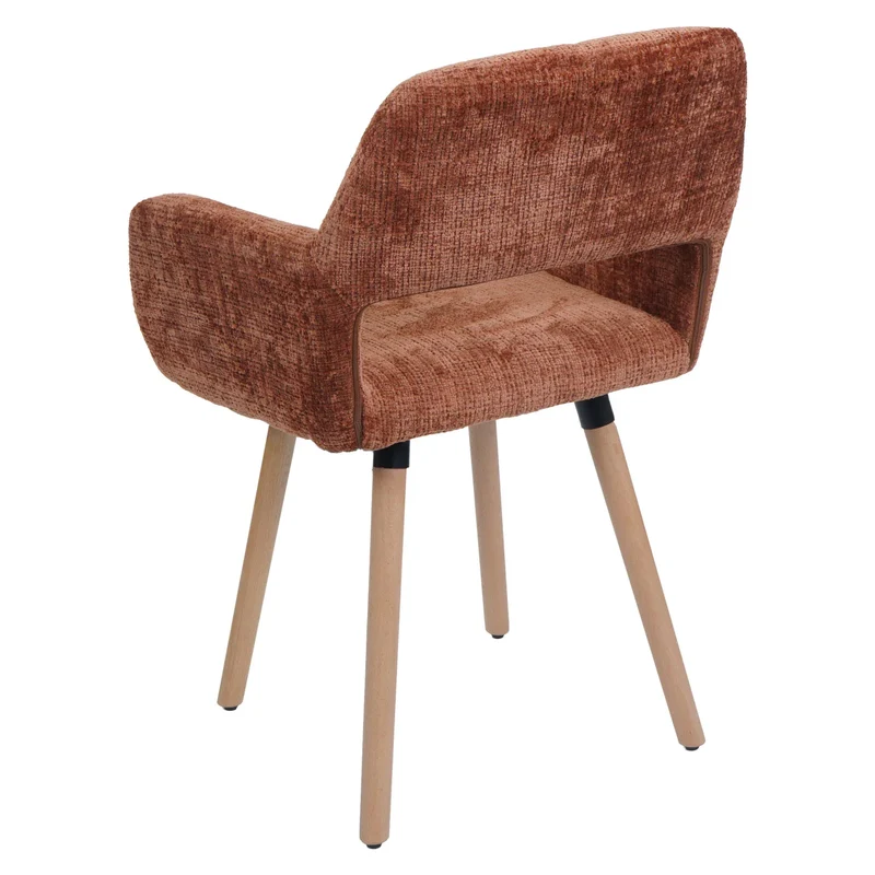 Chaise de salle à manger rembourrée avec accoudoirs en tissu chenille terracotta pieds en bois de hêtre 04_0009846