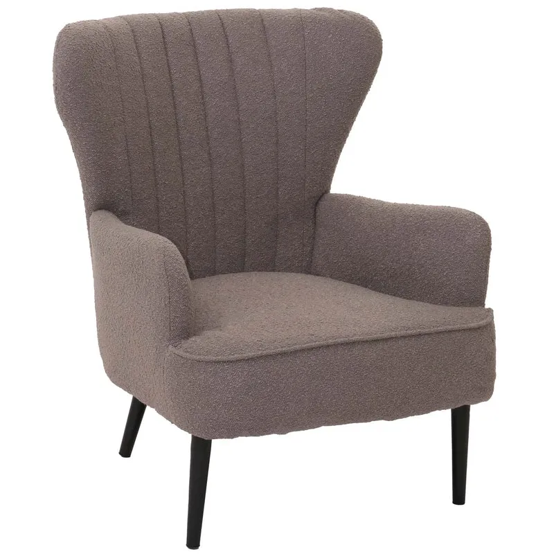 Fauteuil lounge design rétro avec accoudoirs assise large et rembourrage épais structure acier en tissu bouclé gris clair 04_0009993