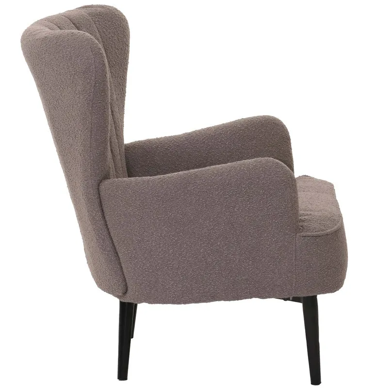 Fauteuil lounge design rétro avec accoudoirs assise large et rembourrage épais structure acier en tissu bouclé gris clair 04_0009993