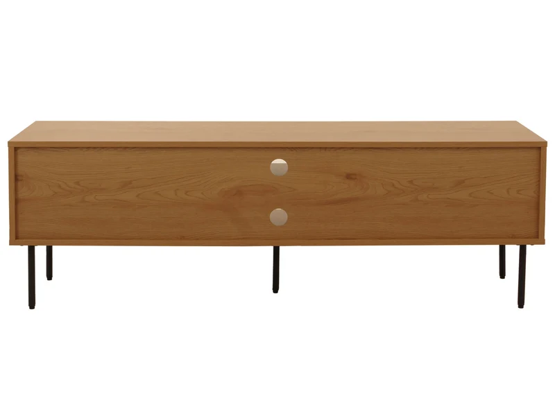 Meuble TV design scandinave avec rangements 6 compartiments passe-câbles intégré finition mélaminée résistante et métal 150 cm coloris naturel 04_0009779
